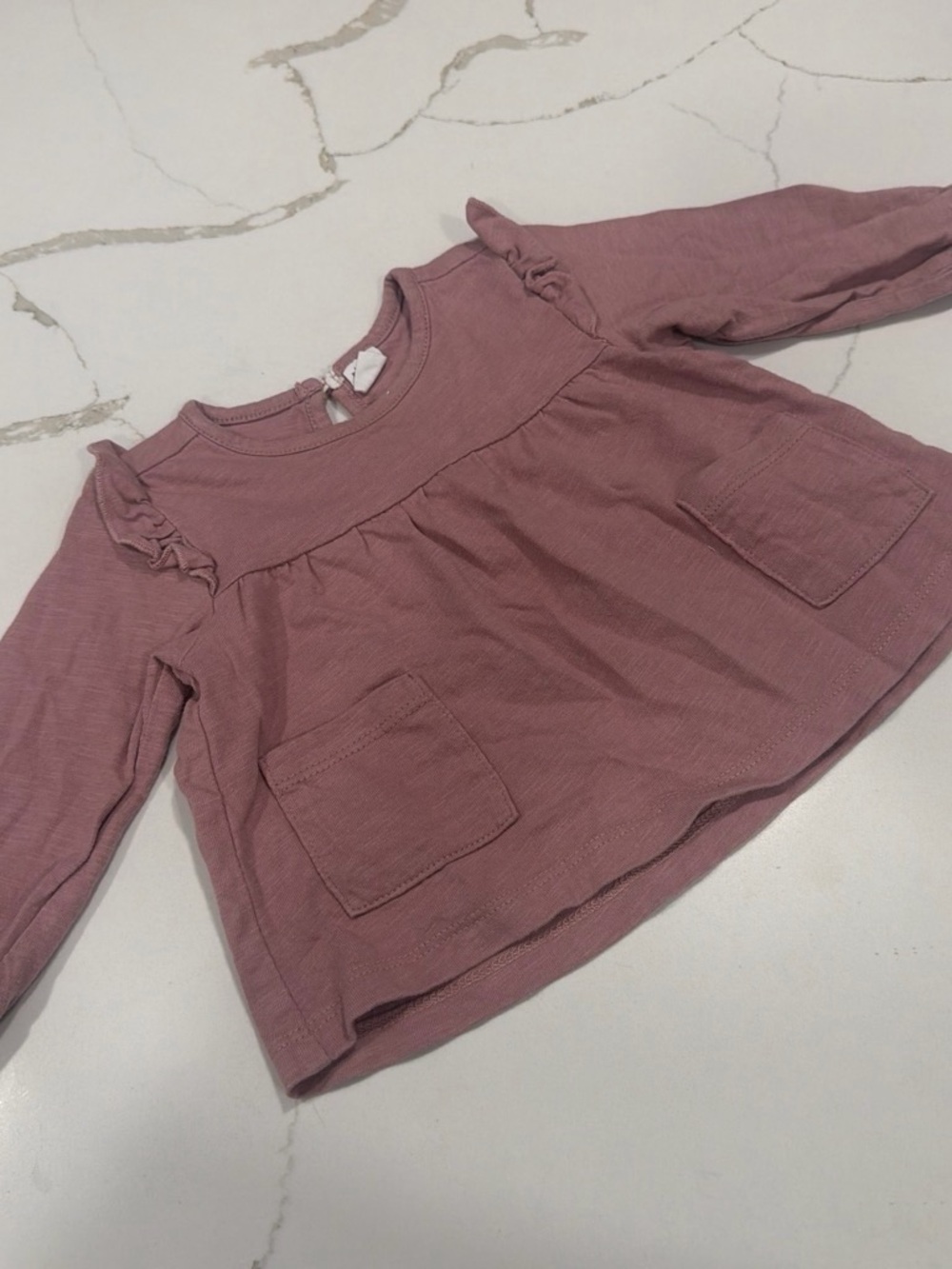Girls' Long-Sleeve Peplum Top in Dusty Rose with Pockets